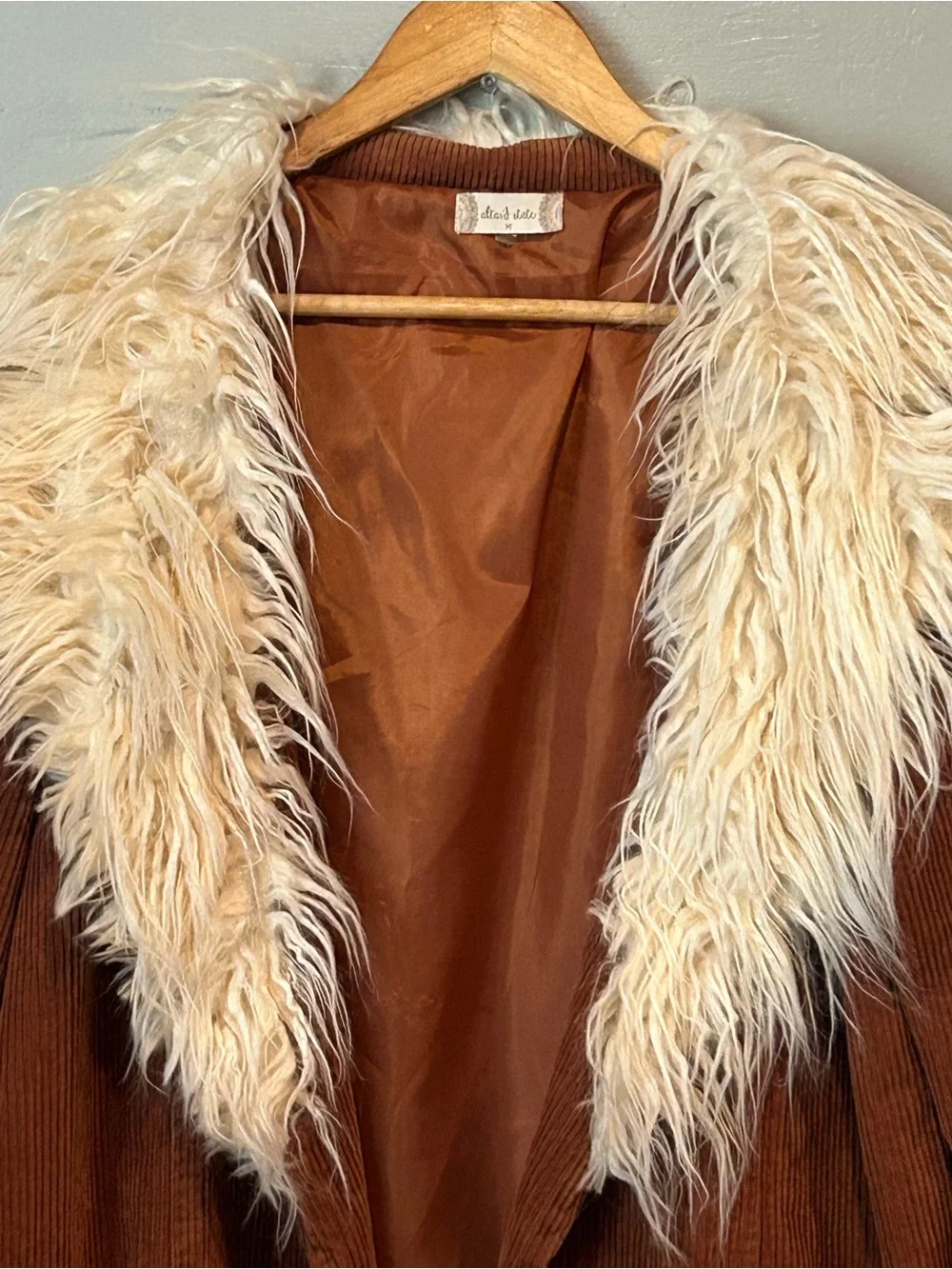 Altar'd State Rust Brown Corduroy Jacket with Cream Label Accent